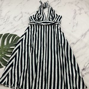Banana Republic Black and White and Green Striped Midi Dress